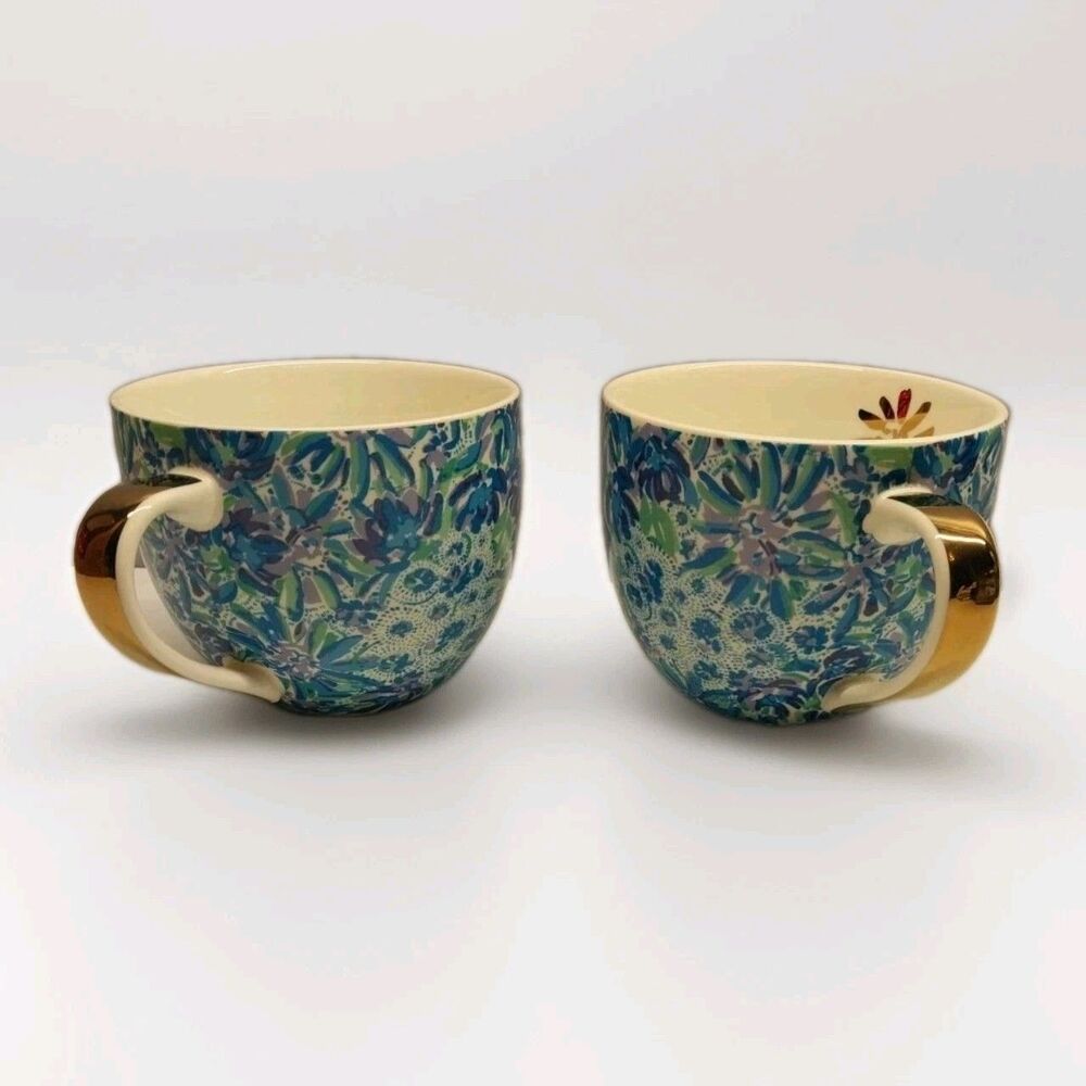Lilly Pulitzer Hidden Lion Blue Tropical 16oz Oversized Coffee Mugs Set of 2 - Picture 4 of 10